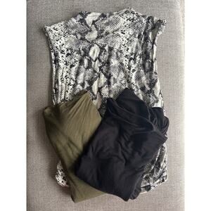 Lot of 3 Maurices Double Layered Shirred Mock Neck Tank Top Snake Black Green XL